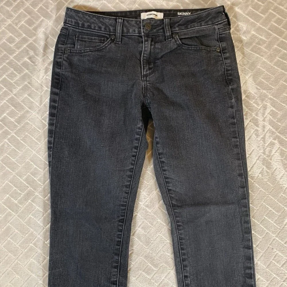 Sonoma Womens 8 Denim Jeans Faded Black Classic Skinny Low Rise Stretch - Picture 3 of 8